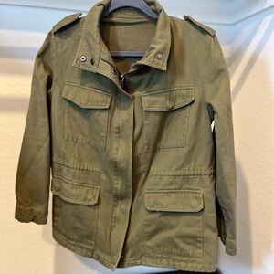 Women's Military Style Utility Jacket Army Green Cotton Zip Button Size Medium